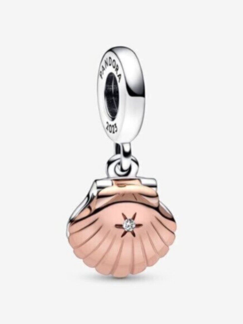 Pandora Rose Gold Shell Dangle Charm with Clear Stone